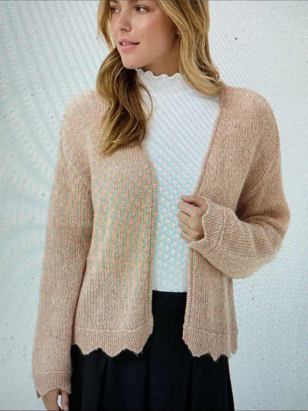 Cream rose dust Scallop Hem Sweater Cardigan - nwt